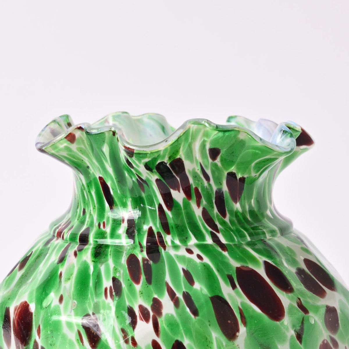 White and Green Spatter Glass Vase from Fenton, 1890s