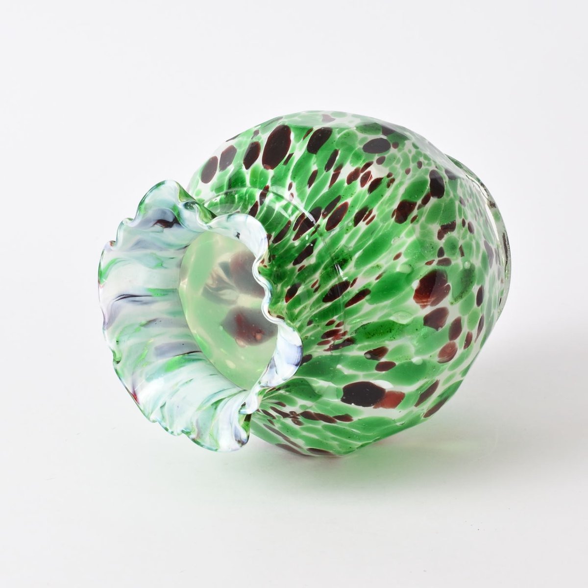 White and Green Spatter Glass Vase from Fenton, 1890s