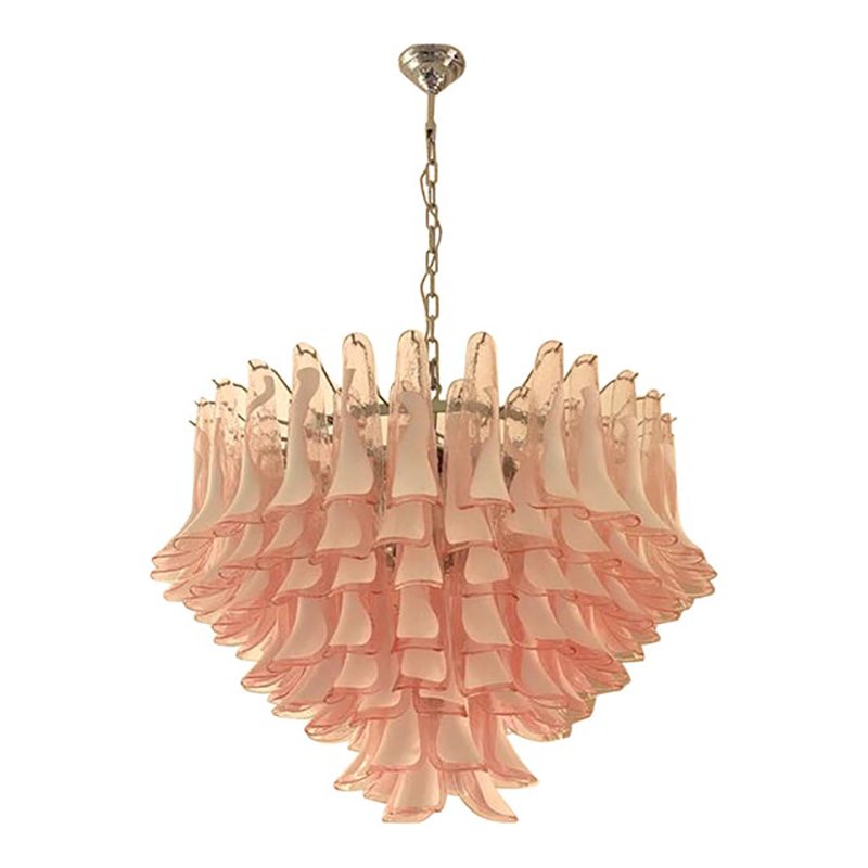 White and Pink Selle Murano Glass Petali Chandelier by Simoeng