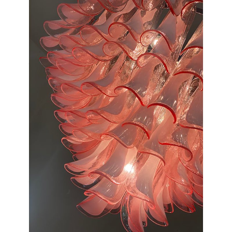 White and Pink Selle Murano Glass Petali Chandelier by Simoeng