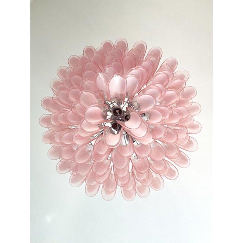 White and Pink Selle Murano Glass Petali Chandelier by Simoeng