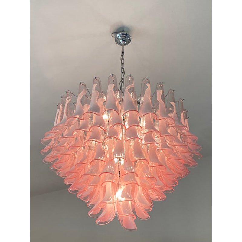 White and Pink Selle Murano Glass Petali Chandelier by Simoeng