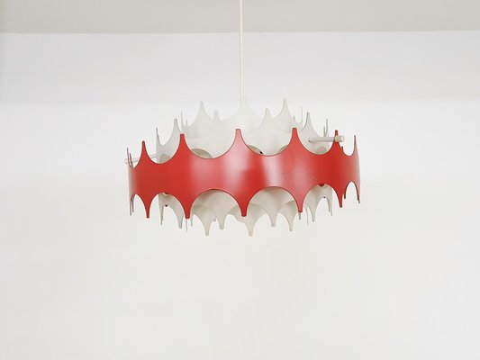 White and Red Metal Pendant Light from Doria, Germany, 1970s-ZO-1077604