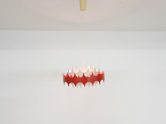 White and Red Metal Pendant Light from Doria, Germany, 1970s-ZO-1077604