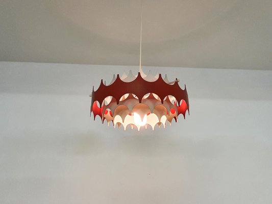 White and Red Metal Pendant Light from Doria, Germany, 1970s-ZO-1077604