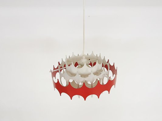 White and Red Metal Pendant Light from Doria, Germany, 1970s-ZO-1077604