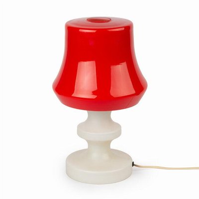 White and Red Table Glass Lamp from OPP Jihlava-ENV-1261054