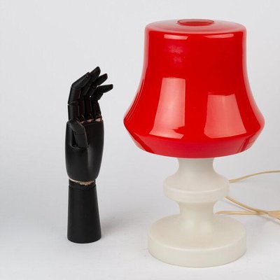 White and Red Table Glass Lamp from OPP Jihlava-ENV-1261054