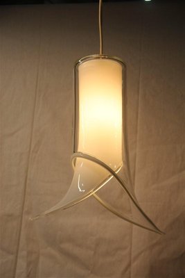 White and Transparent Murano Glass Ceiling Lamps from Mazzega, 1970s, Set of 2-EH-552355