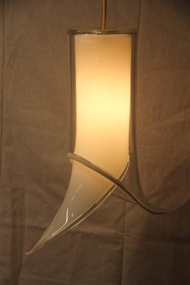 White and Transparent Murano Glass Ceiling Lamps from Mazzega, 1970s, Set of 2-EH-552355