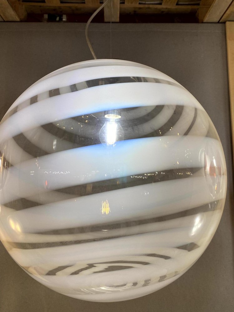 White and Transparent Sphere Lamp in Murano Glass from Simoeng