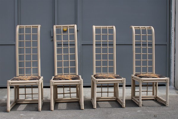 White Bamboo High Back Chairs from Vivai del Sud, 1970s, Set of 4-EH-866295