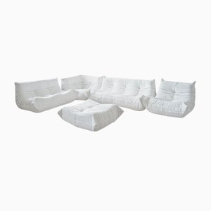 White Bouclette Togo Living Room by Michel Ducaroy for Ligne Roset, Set of 5-IXA-1034991