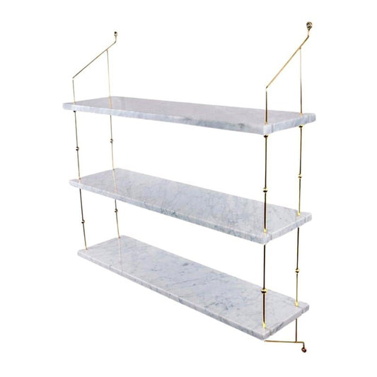 White Carrara Marble and Brass Morse Shelf by OxDenmarq