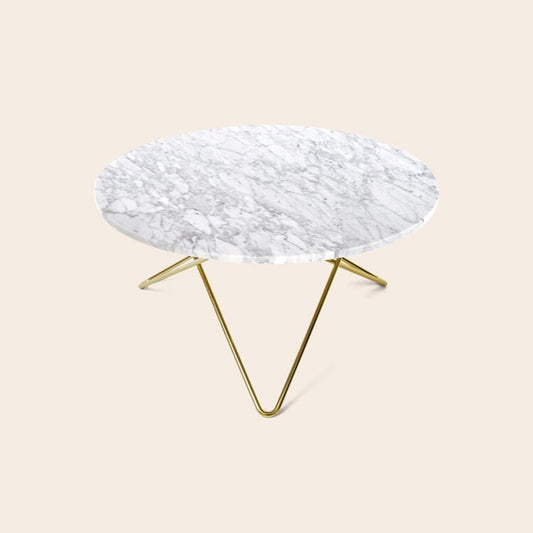 White Carrara Marble and Brass O Table by OxDenmarq