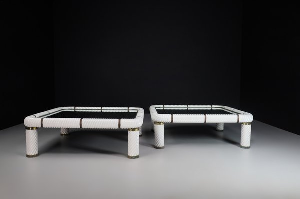 White Ceramic and Brass Coffee Tables, 1970s, Set of 2-TRW-1797071