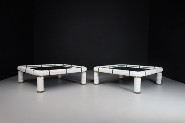 White Ceramic and Brass Coffee Tables, 1970s, Set of 2-TRW-1797071