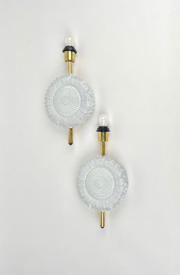 White Ceramic & Brass Wall Light Sconces, Italy, 1970s, Set of 2-LYQ-1171246