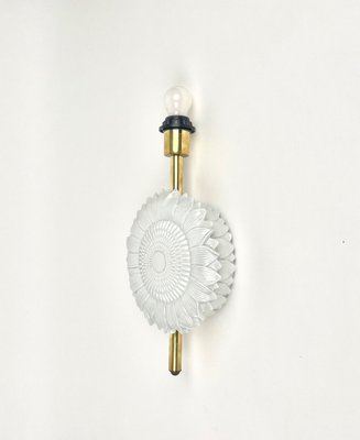 White Ceramic & Brass Wall Light Sconces, Italy, 1970s, Set of 2-LYQ-1171246