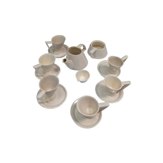 White Ceramic Coffee / Cappuccino Set, 1980s, Set of 15