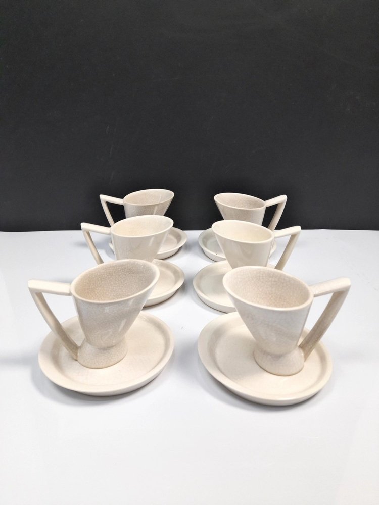 White Ceramic Coffee / Cappuccino Set, 1980s, Set of 15