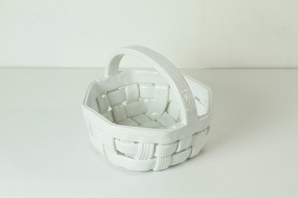 White Ceramic Fruit Basket, Italy, 1970s-FO-838874