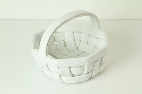 White Ceramic Fruit Basket, Italy, 1970s-FO-838874