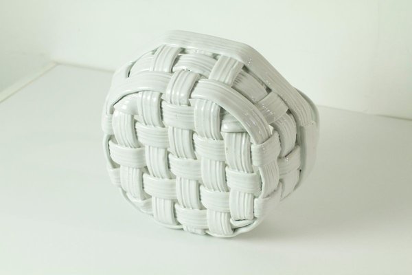 White Ceramic Fruit Basket, Italy, 1970s-FO-838874