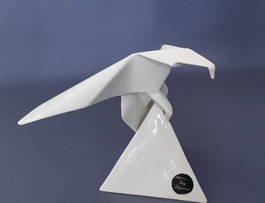 White Ceramic Origami Eagle Sculpture by Guy Legrand-PWG-1763292