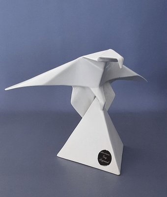 White Ceramic Origami Eagle Sculpture by Guy Legrand-PWG-1763292