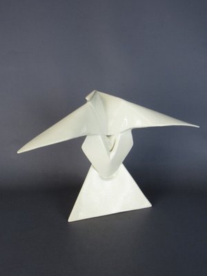 White Ceramic Origami Eagle Sculpture by Guy Legrand-PWG-1763292