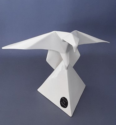 White Ceramic Origami Eagle Sculpture by Guy Legrand-PWG-1763292