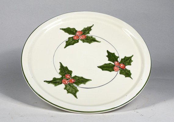 White Ceramic Plate with Green Edges and Agrifoglio Decoration by Bozzi Appignano, 1990s-RAQ-1384859