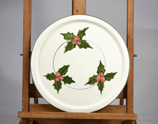 White Ceramic Plate with Green Edges and Agrifoglio Decoration by Bozzi Appignano, 1990s-RAQ-1384859