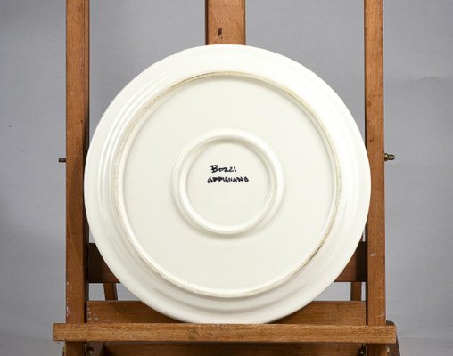 White Ceramic Plate with Green Edges and Agrifoglio Decoration by Bozzi Appignano, 1990s-RAQ-1384859