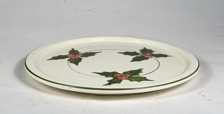 White Ceramic Plate with Green Edges and Agrifoglio Decoration by Bozzi Appignano, 1990s-RAQ-1384859