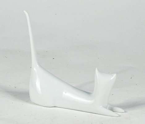 White Ceramic Rings Cat Door from Royal Dux Bohemia, 1960s-RAQ-1246232