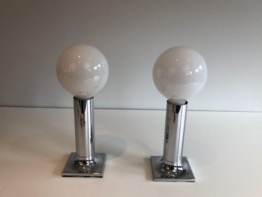 White Chrome Wall Lights with White Opaline Balls, Set of 2-BA-1365853