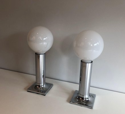 White Chrome Wall Lights with White Opaline Balls, Set of 2-BA-1365853