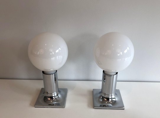 White Chrome Wall Lights with White Opaline Balls, Set of 2-BA-1365853