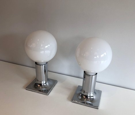 White Chrome Wall Lights with White Opaline Balls, Set of 2-BA-1365853