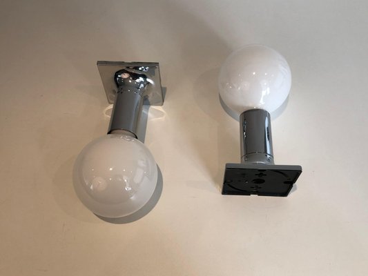 White Chrome Wall Lights with White Opaline Balls, Set of 2-BA-1365853