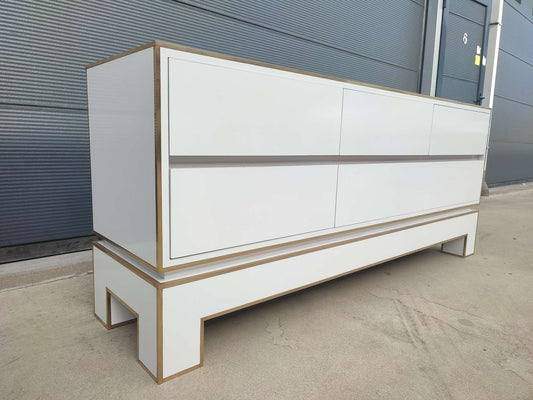 White Credenza with Brass Details by Alain Delon for Maison Jansen, France, 1975