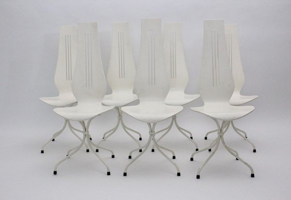 White Dining Chairs by Theo Häberli, 1960s, Set of 7-NB-836036