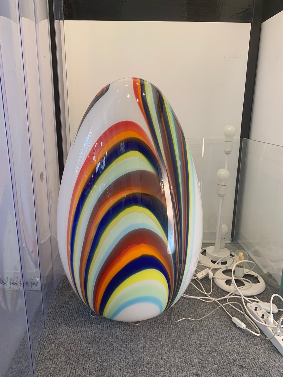 White Egg Lamp in Murano Style Glass with Multicolored Reeds from Simoeng