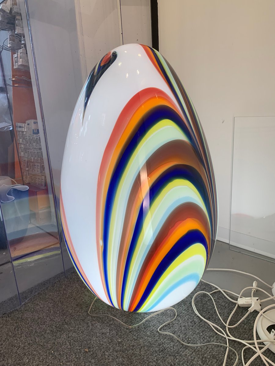 White Egg Lamp in Murano Style Glass with Multicolored Reeds from Simoeng