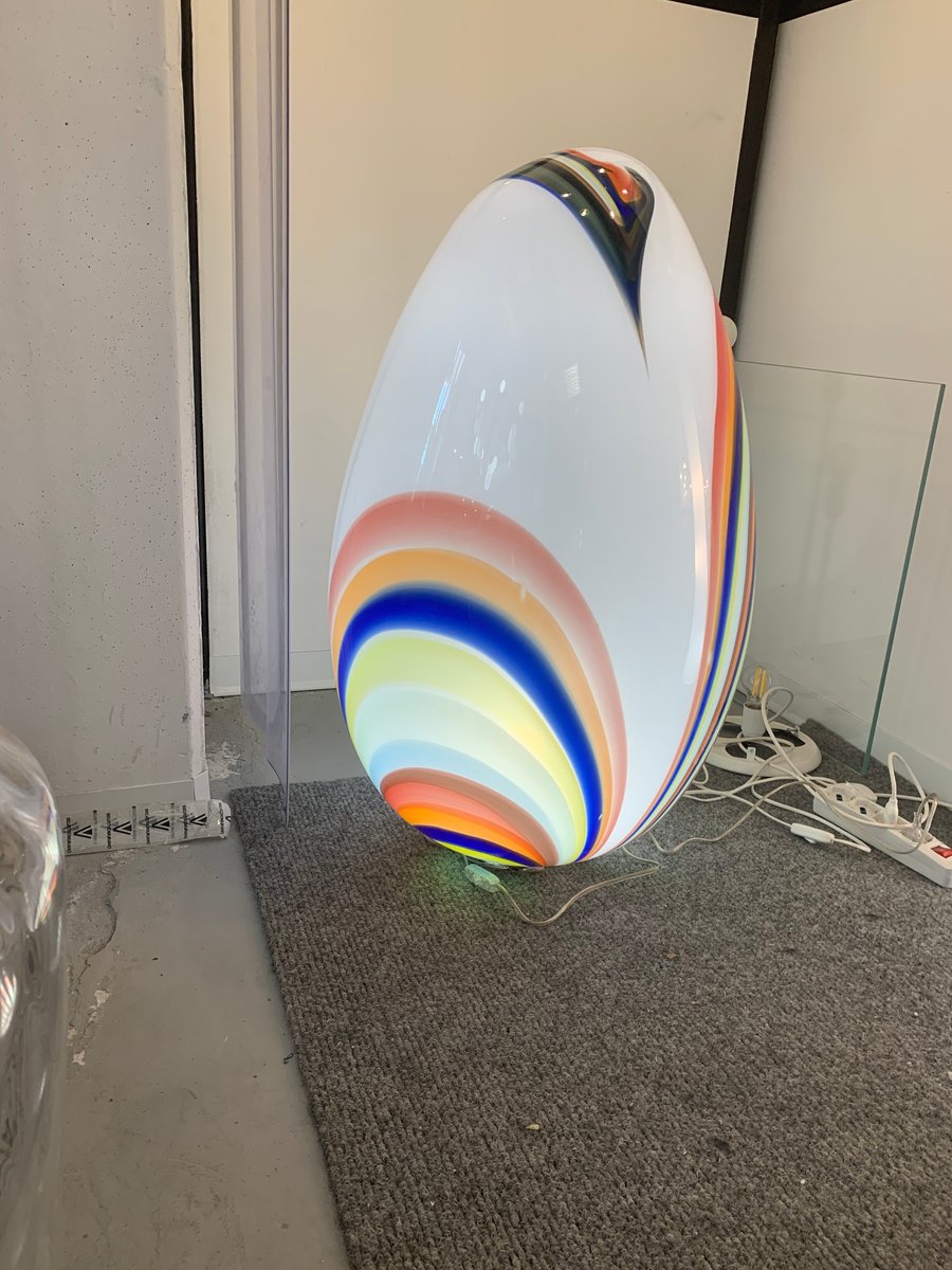 White Egg Lamp in Murano Style Glass with Multicolored Reeds from Simoeng