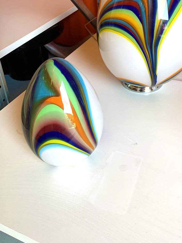 White Egg Small Lamp in Murano Style Multicolored Glass from Simoeng