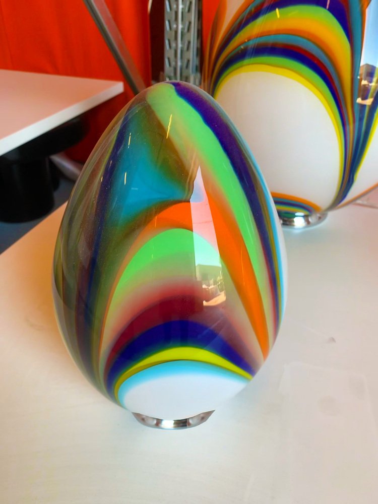 White Egg Small Lamp in Murano Style Multicolored Glass from Simoeng