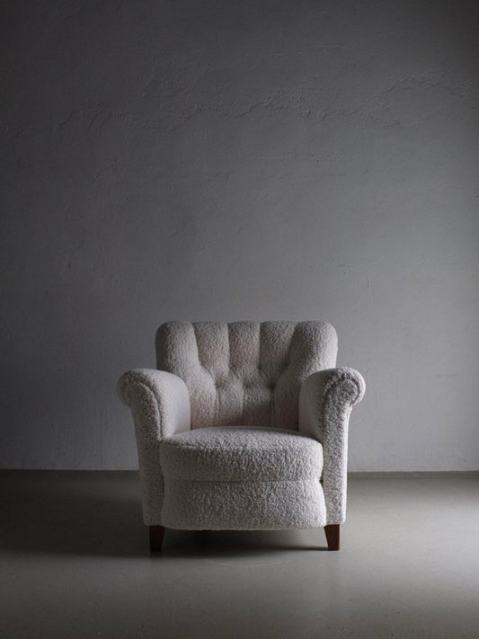 White Faux Shearling Lounge Chair, Sweden, 1940s